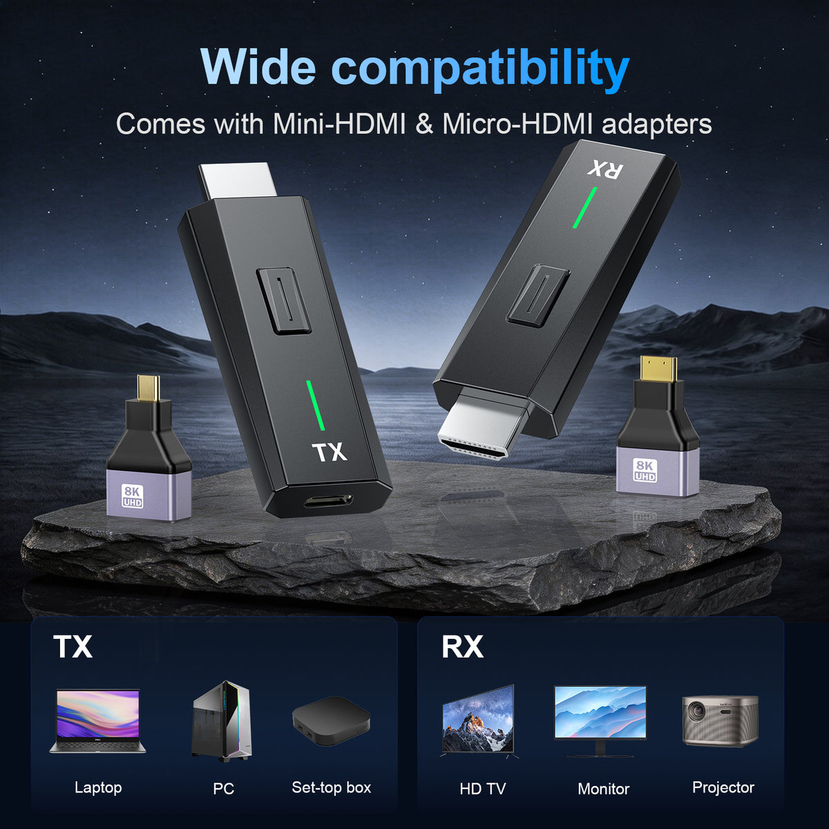 Upgraded Wireless HDMI Transmitter and Receiver 328FT/100M Plug and Play 4k Decode 1080P Output Wireless HDMI Extender 2.4G/5GHz, for Video and Audio to Monitor from Laptop/PC/Projector/TV Box