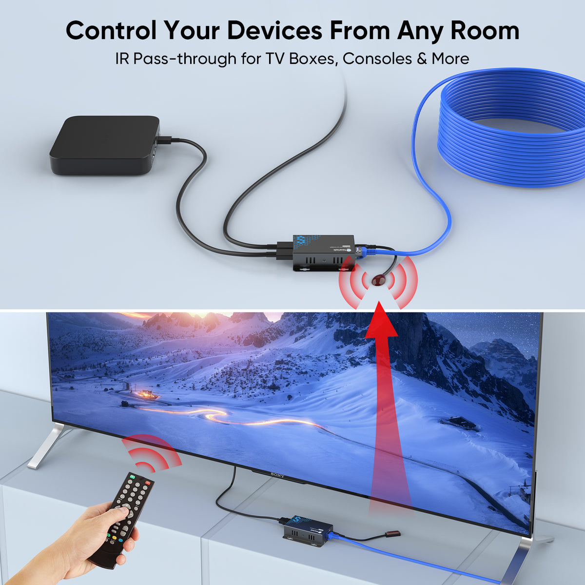 4K HDMI Extender Over Ethernet, 230FT, PoC, IR, Loop Out -HT275 4K 30Hz to 131FT or 1080P 60Hz to 230FT over Cat6/Cat7 with EDID, transmitter and receiver for home and professional AV